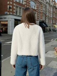 Women's Solid Color Faux Fur Pocket Jacket, Suitable For Daily Wear, Dates, Holidays, Airports, Travel, Winter