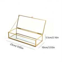 1pc Elegant Gold-Rimmed Transparent Glass Jewelry Box With Hinged Lid - Perfect For Displaying Photos, Cards And Small Items | Ideal Home Decor Storage Box, Multi-Function Hook Design, Great For Christmas And Thanksgiving, Exquisite Jewelry Box - Vintage Style Necklace, Bracelet, Earring Display Box With Clear Glass Cover - Multicolor - View 7
