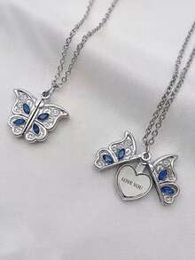 1pc Customized Metal Rhinestone Butterfly & Heart Necklace, Engraved Name Versatile Choker Necklace, Suitable For Daily Wear, Gift For Girlfriend, Mother, Friend, Family, Holiday, Anniversary, Birthday, Wedding