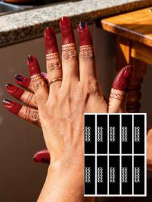 Haina Hand Drawn Hollow Out Finger Nail Flower Finger Template With Multiple Patterns Haina Bride Wedding Party Semi Permanent Finger Skin Painting Waterproof Tattoo Template,Tattoo Stencil - Black - View 20