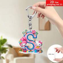 Sanrio Impresión plana 2D, 1 llavero acrílico de Sanrio, 26 letras del alfabeto en inglés de Melody y Hello Kitty, colgante con inicial de nombre, colgante de bolso lindo, llavero de pareja, llavero de coche, adecuado para Navidad, Acción de Gracias, decoración del Día de San Valentín, regalo de carnaval, regalo de Navidad Impresión plana 2D