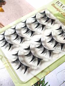 5 Pairs/Box Cat-Themed Thick & Dense False Eyelashes, Black Thick & Dense Demon Wet Look Natural Fake Lashes, Curly Lightweight European & American Cluster Fairy Cartoon Eyes Sweet Cool Makeup One-Piece Lashes - Spiky Manga Lashes - View 2