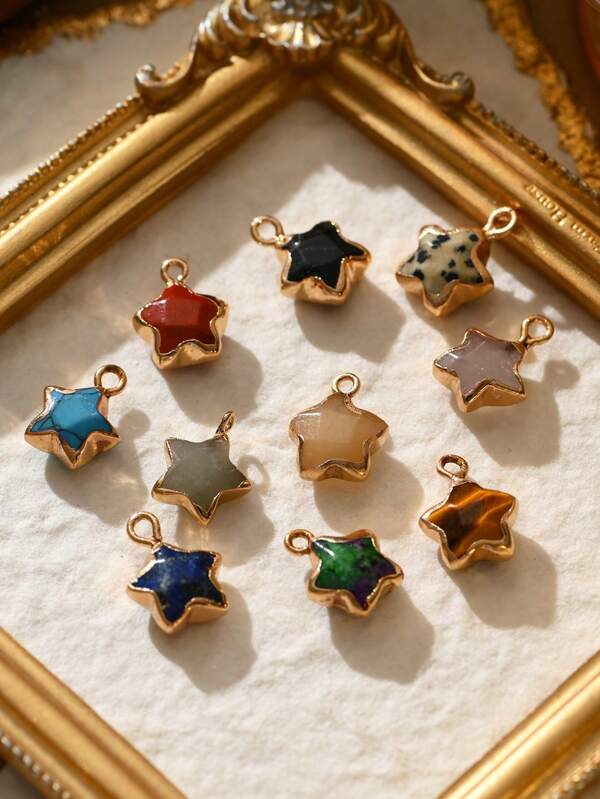 5/30pcs Multi-Color Natural Crystal Stone Heart & Star Shaped Pendant, Suitable For DIY Necklace, Bracelet, Earring, Keychain, Phone Chain, Jewelry Making