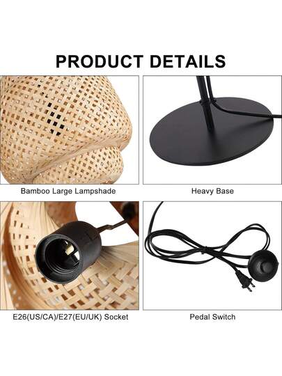 Alpinaluz "ANJA" Vloer Lamp Made Of Wood Wicker Bamboo Shade, Foot Switch, Moderne Living Room Or Kitchen view 8