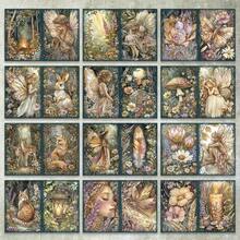 36 张 A5 复古自然主题植物、花卉、仙女和动物背景剪贴簿纸，适用于子弹日记、剪贴簿、卡片和工艺品 - 綠色 - 查看 4