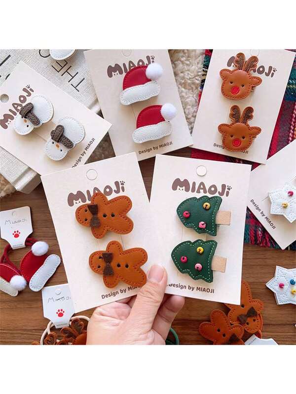 2pcs Christmas Element Hairpin Cortical Hairpins Christmas Tree, Santa Hat, Gingerbread Man, Star Shape Cute And Fun Style Perfect Gift For Teens & Child, Christmas Decorations Ideal For Christmas Parties & Daily Wear