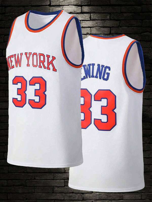 Atonmore Men's Basketball Jersey 33 White, Embroidered & Stitched Basketball Vest Sleeveless Sports Top