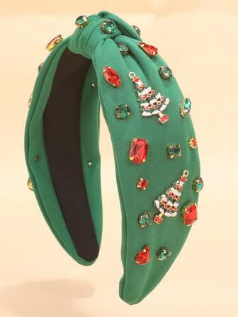 1pc Women's Christmas Rhinestone Headband, Christmas Hairband With Bow Knot, Holiday Hair Accessory, Wide Top Knot, Christmas Costume Gift, Hair Band Hair Hoop
