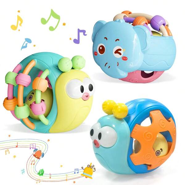 خشخاشة أطفال للأعمار 0-3 سنوات - لعبة حسية اهتزازية يمكن المسك بها، مدرب قوة القبضة وهدية للرضع، تحفيز بصري للأطفال، تصميم مرح، تصميم سهل المسك