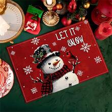 (¡¡¡Caliente!!!) 1/4/6 piezas Manteles individuales de lino rojo con escena navideña, decoración de mesa de cocina familiar de estilo rústico para Navidad y vacaciones de invierno.