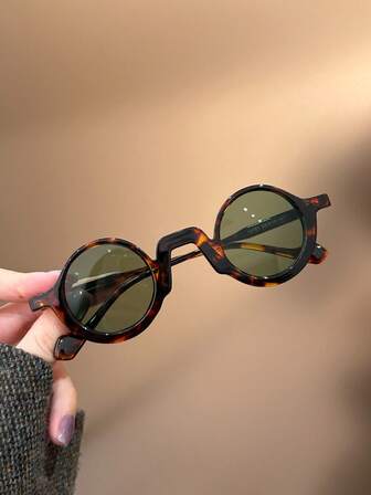 1pc Retro Small Round Frame Women Fashion Fashion Glasses, Suitable For Party, Street Photography, Decoration, Casual Daily Wear