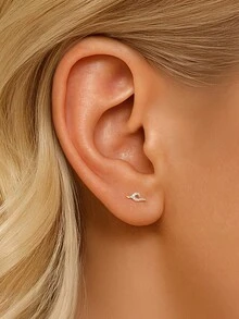 1Pc Waves 925 Sterling Silver Earring For Women Classic Stud Earring Minimalist Suitable For Birthday Christmas Gift Fine Jewelry