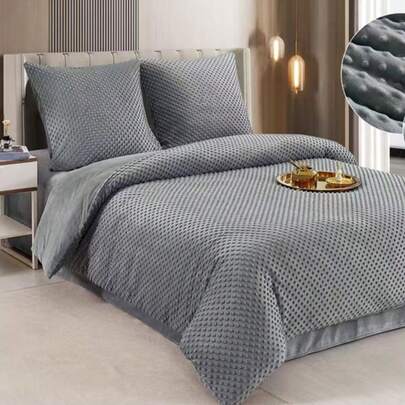 1 Set Of Autumn And Winter Solid Color Bean Velvet Three-Piece Quilt Cover Set, AB Side Single-Sided Milk Velvet Coral Velvet, Thickened Sanding To Prevent Cold, Blanket Fabric Bedding - Simple Nordic Style - Light Luxury High-End Cotton Bedding Set - New Year Gift - European Silky Warm And Soft - Washable Bedding - Classic Versatile Simplicity - Home Decoration - Multi-Color - Gray - White - Navy Blue - Black - Dark Green - Pink - Purple - Beige - Khaki - Pink - Green - Quilt Cover 160*200CM - 2 Pillowcases 70*80CM