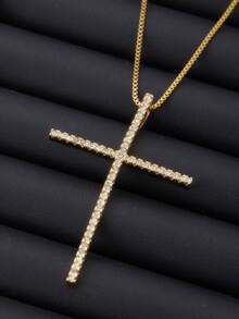 1PC Jesus Zirconia Big Cross Necklace Unisex Simple Large Cross Pendant Necklaces For Men Women Couple Religion Jewelry Gift