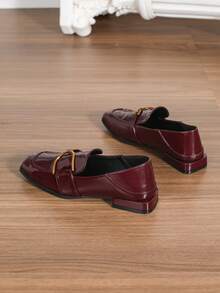 Women's Fashion Versatile Strap Buckle Flat Loafers, Comfortable Casual Outdoor Shoes For All Seasons - Burgundy - View 7