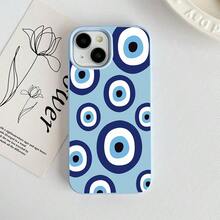 Slim Protective Case For  17 Pro Max  16 15 14 13 12 11 - Soft TPU Cover With Evil Eye Circles In Blue Pattern Design |Anti-Scratch, Shockproof, Non-Slip|Thin Lightweight Fit|Gift For Men Women - Blue - View 3