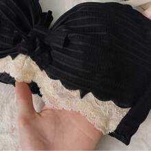 Wireless Bra And Panty Set, Perfect For Beautiful Breasts And Backs. Sexy French Underwear With Firm Support, Cleavage Enhancement, And Soft, Beautiful Undergarments. Perfect For Day And Night. Cute Bra And Panty Set With Butterfly And Non-Woven Fabric Embroidery, Ribbon, And Eyelet Embroidery. No Cup Details. Cute, Plain, And Breathable. Perfect For Spring, Summer, Fall, And Winter. - 黑色的 - 查看 8