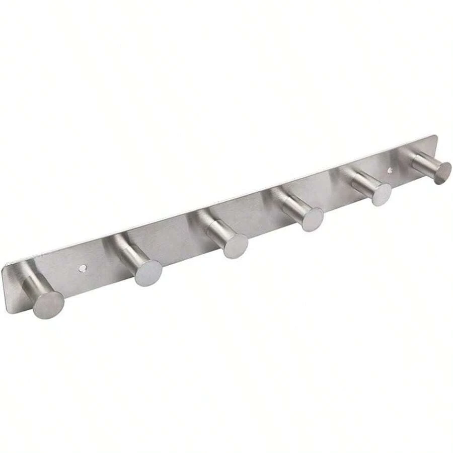 AJLTPA Coat Rack Wall Mounted Adhesive And Screw In Stainless Steel Metal Coat Hooks For Door Hook Rail With 6 Round Hangers For Hanging Hat Towels Clothes Silver - Silver - View 1