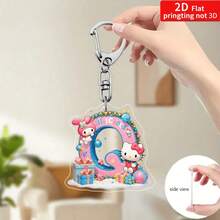 Sanrio Impresión plana 2D, 1 llavero acrílico de Sanrio, 26 letras del alfabeto en inglés de Melody y Hello Kitty, colgante con inicial de nombre, colgante de bolso lindo, llavero de pareja, llavero de coche, adecuado para Navidad, Acción de Gracias, decoración del Día de San Valentín, regalo de carnaval, regalo de Navidad Impresión plana 2D
