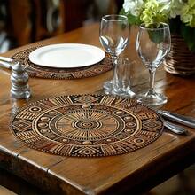 4Pcs Set, African Mud Cloth Round Placemats - Wear-Resistant, Good Wrinkle Resistance, Strong Heat Resistance, Exquisite Printing, Table Mats With Earthy Tones And Traditional Geometric Patterns, Perfect For Kitchen, Dining Room, And Party Decor, Textured Tableware - 01 - View 4