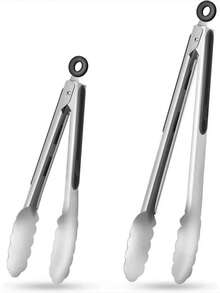 [Popular Choice] Stainless Steel Kitchen Tongs , Thick Food Clips For Baking, BBQ, Salads & More - Durable, Non-Slip Grip