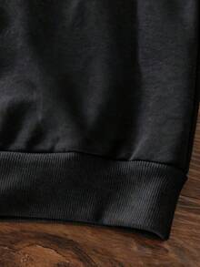 1pc Tween Girl Thermal Lined Thick Warm Sweatshirt, Young Student Clothing, Suitable For Kids Autumn/Winter Long Sleeve Top - Black - View 6