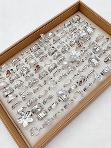 14pcs/12pcs/7pcs/6pcs/5pcs/3pcs/20pcs Women Elegant Vintage Rings Set, Includes Flower Rings, Faux Pearl Rings, Suitable For Daily Wear, Party, Wedding, Women Autumn/Winter Ring Set, Silver Rings - Silver 1 - View 6