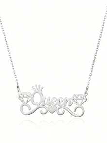1 Custom Queen Crown And Heart-Shaped Stainless Steel Necklace - Personalized Name/Initials Jewelry Gift, Suitable For Mothers, Ladies, Birthdays, Mother's Day, Anniversaries, Valentine's Day, Christmas - Multicolor - View 6