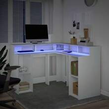 vidaXL LED-Schreibtisch Weiß 130x130x91 cm Holzwerkstoff