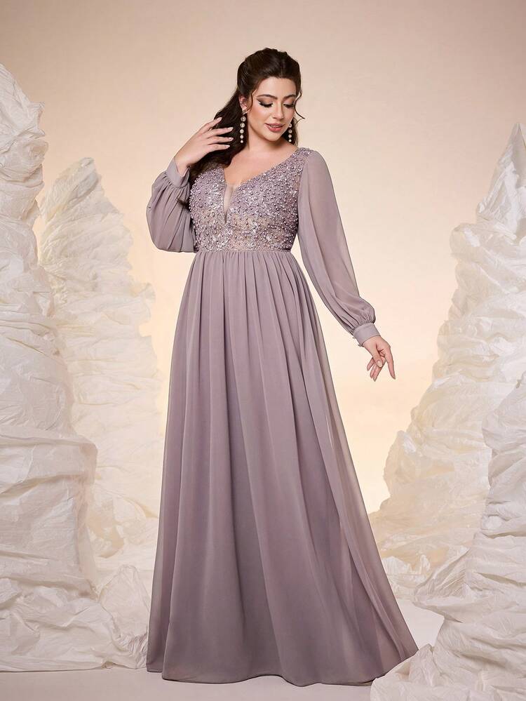 Party Shein Dresses BIRENEROBE Chiffon Lace Applique Mother Of The Bride  Dresses Scoop Neck Long Sleeves