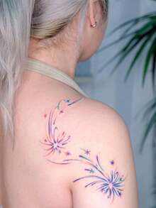 1 Stück wasserfester und schweißfester temporärer Tattoo-Aufkleber mit bunten, blühenden Feuerwerken, romantischem Muster der ewigen Liebe, geeignet für Rücken, Arm, Paartattoos, hält 1-3 Tage