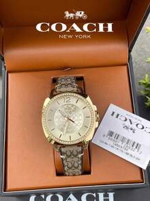Coach Boyfriend Leather Strap Gold Dial Women's Watch - Brown - View 5