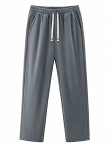 Pantalones de felpa para hombres, pierna recta, bolsillos laterales en sesgo, estilo casual y versátil adecuado para el uso diario, otoño/invierno - Gris - Ver 5