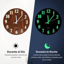Reloj de Pared Luminoso con Nmeros, 12 Pulgadas Reloj Nocturno de Madera con Gancho, Silencioso Sin Tictac, Reloj de Pared para Decoracin de Sala, Cocina y Dormitorio - Color de madera - Ver 3