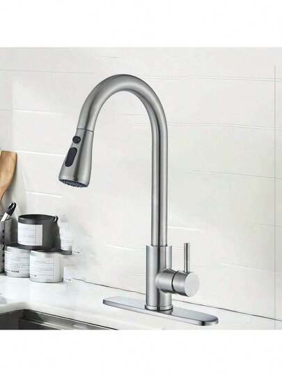 Kitchen Faucet Premium 304 Stainless Steel 3 Water Flow Modes 360° Swivel Hot/Cold Mixing Faucet Single-Handle