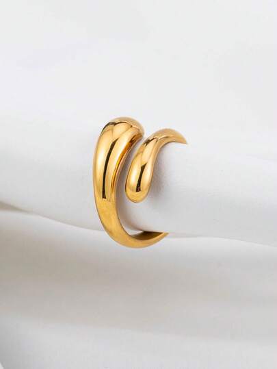 1pc Elegant Classic Fashionable 18K Gold Plated Stainless Steel Cross Water Drop Ring, Gift For Men/Couples