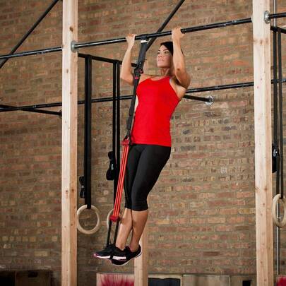 Sistema de asistencia Lifeline Pull Up Revolution para mejorar la fuerza de brazos, hombros y pecho con dominadas y chin ups asistidas, 3 x 10 x 6.5 pulgadas rojo