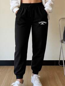 jogger mujer  pants deportivos dama conjunto deportivo gris  pantalón con puño en el tobillo ropa cómoda para gimnasio  outfit casual femenino  look deportivo urbano - Negro - Ver 3