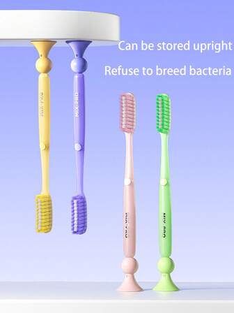 1pc Extra Long Toothbrush Head Adult Toothbrush With Suction Cup, Convenient Storage, Soft Bristles Stand-Up Design