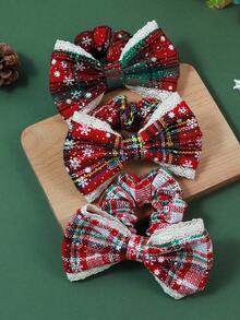 1/3 Pcs Women Snowflake Plaid Checkered Pattern Fabric Large Bow Hair Scrunchies, Cute Bowknot With Lace Scrunchy Pack Hair Ties, Soft Xmas Textured Cloth Ponytail Holders Hair Stuff Hair Accessories For Thanksgiving Day, Christmas, New Year's Day Festival Party Gifts - Multicolor - View 4