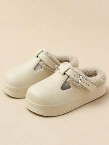 1 双时尚百搭侧缝厚毛绒女式拖鞋，EVA 防水鞋面，仿毛皮衬里，一脚蹬高端家居拖鞋，简约优雅露背穆勒拖鞋，黑色/卡其色/白色可选 - 卡其 - 查看 3