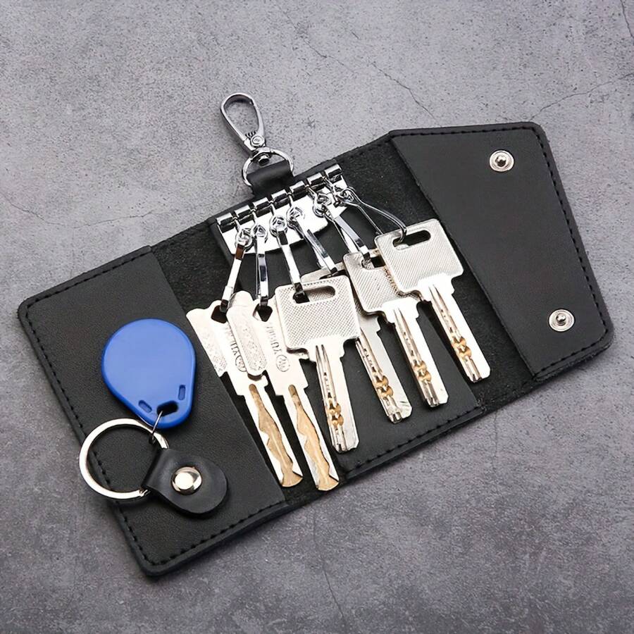 Key Bag Genuine Leather High Quality Key Bag 6 Keys Hanging Key Bag Unisex Large Capacity Genuine Leather Key Case Personalized Multifunctional Key Storage Bag Car Key Bag Cowhide Key Bag - 黑+黃 - 查看 1