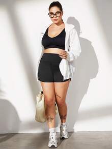 Ropa deportiva para mujer, ropa de yoga, sujetador deportivo sin costuras, de alta sujeción, que absorbe la humedad, transpirable, para gimnasio, deportes y actividades al aire libre, tallas grandes y curvas - Negro - Ver 9