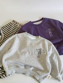 男童春季新款卡通圆领套头衫男童面包幼儿上衣 - 灰色 - 查看 4