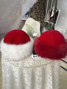 1/2pcs Mongolian Style Christmas Hat, Autumn/Winter New Thickened Warm Faux Fur, Women Fashion Minimalist Faux Mink, Versatile