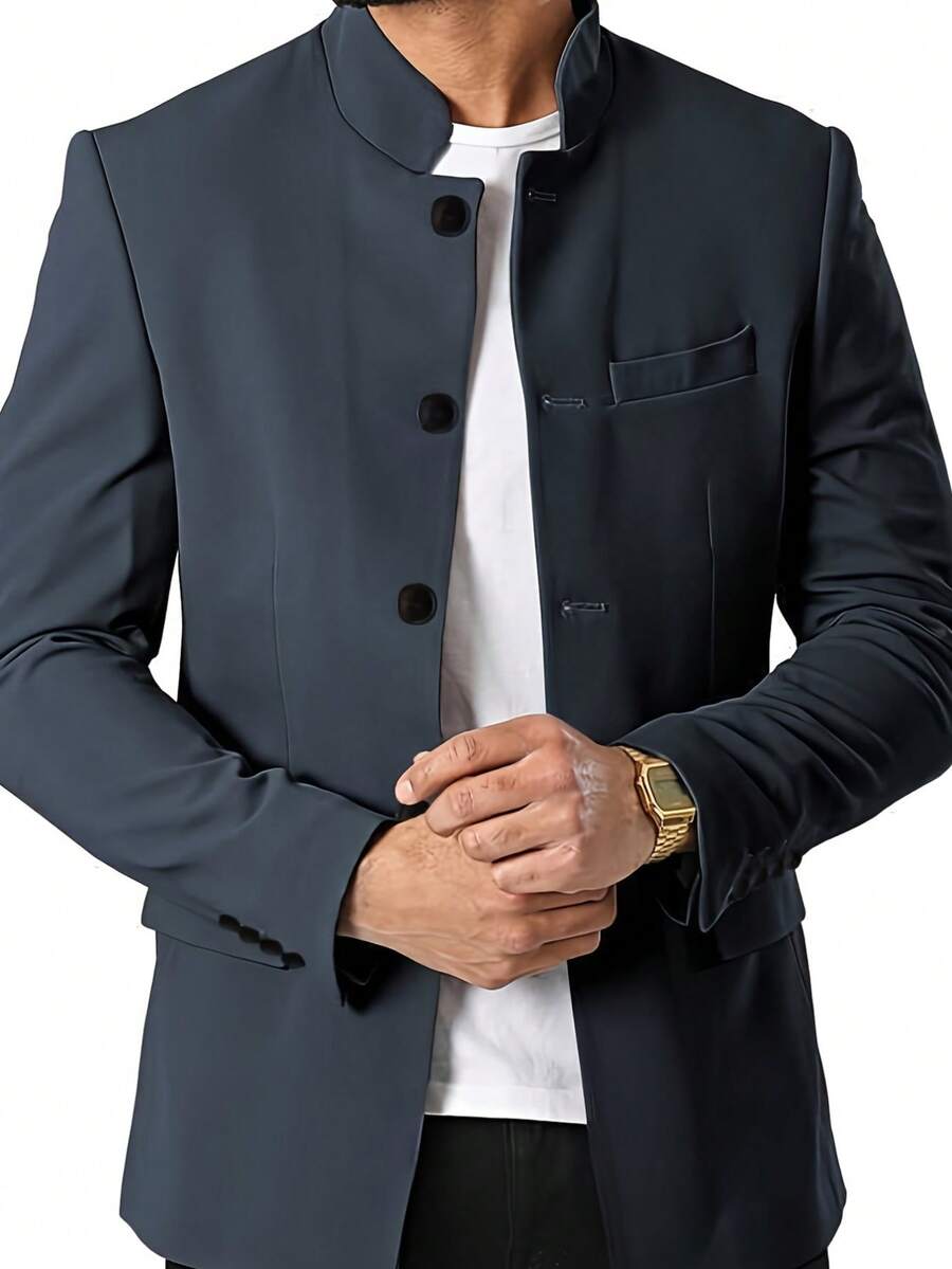 RANTAR Mens Casual Suit Blazer Jackets Stand Mandarin Collar Lightweight Lined Business Dress Sport Coats - 藏蓝色 - 查看 1