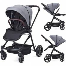 Carriola de Bebé Plegable, Silla de Paseo de Paisaje Alto para Recién Nacido y Niño Pequeño, Carriola Convertible con Respaldo Reversible, Cesta de Almacenaje, Reposapiés y Dosel Ajustable, Soporte - Gris Claro - Ver 4