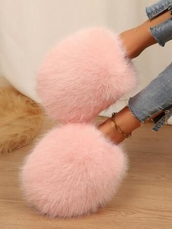 Damen Plüsch Schlüpf-Pantoffeln für Herbst/Winter, flauschige Hausschuhe, Indoor Lässig Warm minimalistische einfarbige Pantoffeln für alle Jahreszeiten