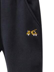 男童保暖内衬卡通口袋抽绳运动裤，冬季 - 黑色 - 查看 5