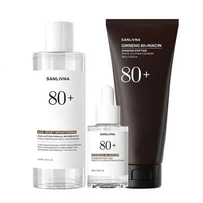 Conjunto Ginseng + Niacinamida, Limpador Facial e Tônico Facial e Soro Facial, Esfoliação, Limpeza Profunda, Melhora a Aparência Geral, Hidratante e Clareador, Para Todos os Tipos de Pele